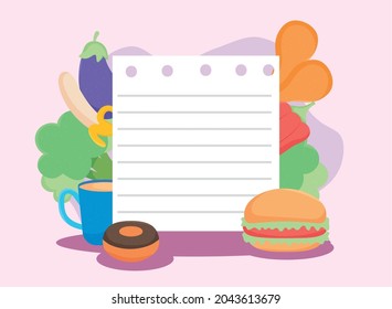 paper sheet and food icons