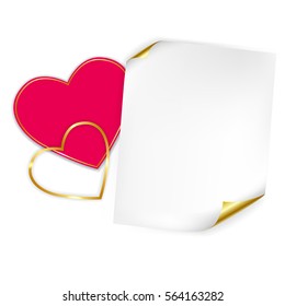 Paper sheet frame with hearts. Vector illustration.