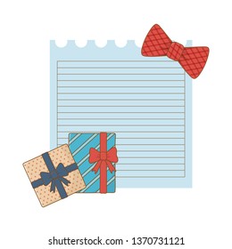 paper sheet with gift boxes and bow tie