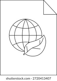Ein Papierblatt mit einem Globus und einem Blatt Die obere rechte Ecke ist umgefaltet