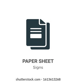 Paper sheet glyph icon vector on white background. Flat vector paper sheet icon symbol sign from modern signs collection for mobile concept and web apps design.