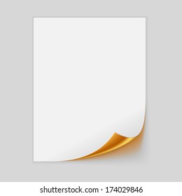 Paper Sheet With Golden Curled Corner. Vector