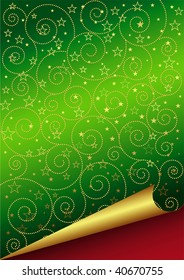 Paper sheet with golden curled corner.