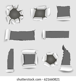 Paper sheet with grey torn holes vector illustration