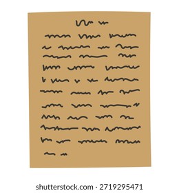 Hoja de papel con texto escrito a mano. Página de documento suelta llena de escritura que representa los pensamientos y el proceso de creatividad de los borradores. Ilustración vectorial