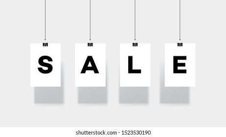 Paper Sheet Hang On Paper Clips. Sale Text Design.