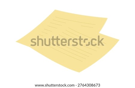 Paper sheet with horizontal lines, two overlapped pages in clean cartoon style. Symbol of note, memo, document, and writing space for office or school. Cartoon vector illustration.