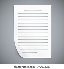Paper sheet icon with  schematic text,. A4 size.  Vector illustration.