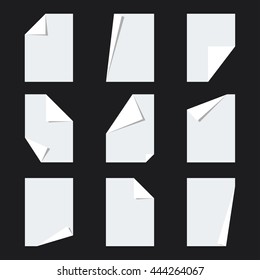 Paper sheet mockup vector set. Differently folded piece of paper - folded corners and sides. All the mock ups are standard A4 format.