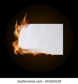 Paper sheet on fire. Flaming paper sheet. Burning paper isolated on black. Vector illustration