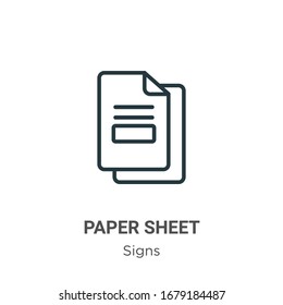 Paper sheet outline vector icon. Thin line black paper sheet icon, flat vector simple element illustration from editable signs concept isolated stroke on white background