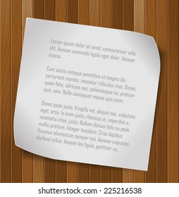 Paper sheet over wooden background. Vector background.