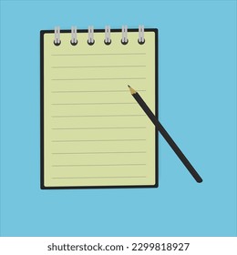 Paper sheet and pencil icon with blue background 