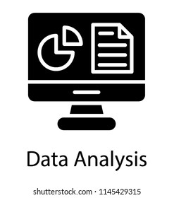 a paper sheet and pie chart on monitor screen presenting data analysis icon 
