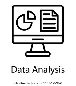 a paper sheet and pie chart on monitor screen presenting data analysis icon 