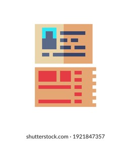 Icono de sitio web de imágenes en píxeles de hoja de papel. Videojuego de 8 bits. Ilustración vectorial aislada. Símbolo, logotipo, diseño de pegatinas.