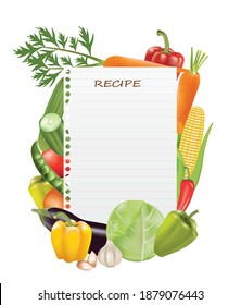 Paper sheet recipe with vegetables. vector illustration