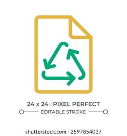 Paper sheet with recycling symbol colorful line ui icon. Importance of material reusing. Sustainability in manufacture. Isolated vector duotone linear symbol. User interface element, pixel perfect