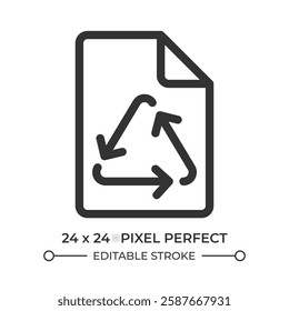 Paper sheet with recycling symbol line ui icon. Importance of material reusing. Sustainability in manufacture. Isolated vector outline symbol. Webdesign user interface element linear, pixel perfect