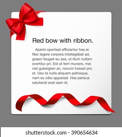 Paper sheet with a red ribbon and bow. It can be used for greeting cards, letters, etc.