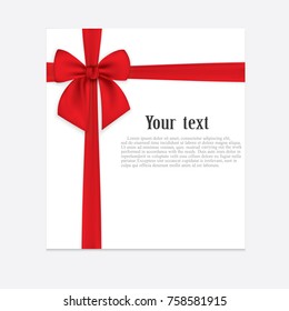 Paper sheet with a red ribbon and bow. It can be used for greeting cards, letters, etc.
