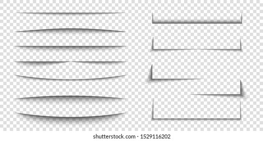 Paper Sheet Shadow Effect. 3D Line Edge Shape. Transparent Realistic Sheet Dividers. Web Banner Vector Drop Soft Shadows