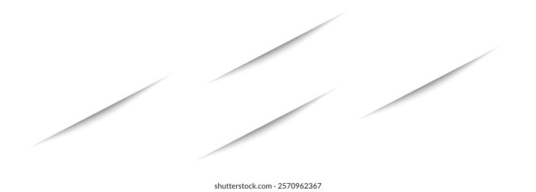 Paper sheet shadow effect. 3D line edge shape. Transparent realistic sheet dividers. Web banner vector drop soft shadows.	