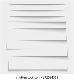 Paper sheet shadow effect. Vector transparent realistic shadows set