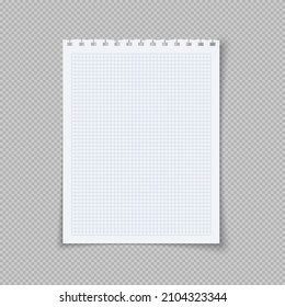 Paper sheet with squares for memo. Notebook or book page. Realistic lined notepapers. Illustrations of a torn sheet paper.