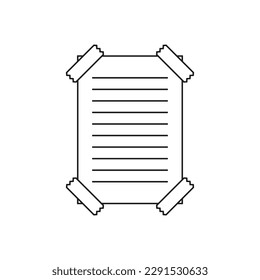 Papierblatt mit Klebebandsymbol fixiert. Vektorgrafik. Linienstil.