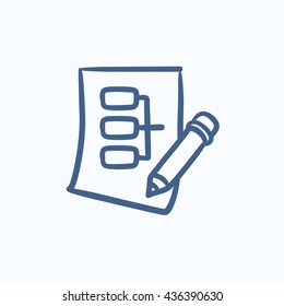Paper sheet with system parts vector sketch icon isolated on background. Hand drawn Paper sheet with system parts icon. Paper sheet with system parts sketch icon for infographic, website or app.