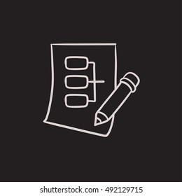 Papierblatt mit Systemteilen Vektorgrafik Symbol einzeln auf Hintergrund. Handgezeichnetes Papierblatt mit Symbol für Systemteile. Papierblatt mit Systemteilskizze für Infografik, Website oder App.