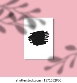 Paper sheet template vector background and leaves shadow. Presentation invitation card mock up, cover and poster page for business website design. banner social media advertising. Pink color