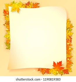 Paper sheet for text with  autumn leaves background.Vector illustration.