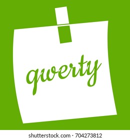 Paper sheet with text qwerty icon white isolated on green background. Vector illustration