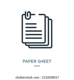 paper sheet thin line icon. office, pen linear icons from signs concept isolated outline sign. Vector illustration symbol element for web design and apps.