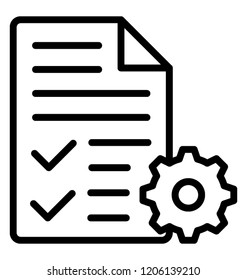 Paper sheet with tick marks and cogwheel is icon for order management 