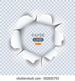 Hoja de papel con los bordes rotos de papel y taladro rasgado para su diseño. Ilustración vectorial.