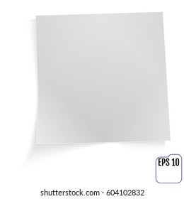 Paper sheet with transparent shadow isolated on a white background. Empty note template for your design. Vector illustration