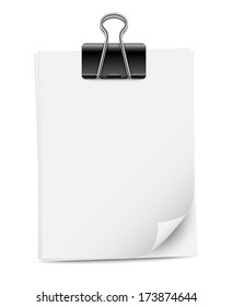 Paper sheets with binder clip, vector illustration