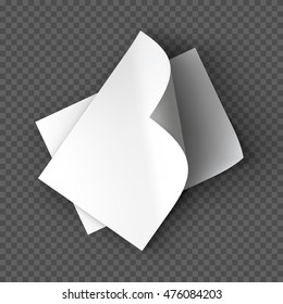 Paper sheets, booklet, postcard, flyer or brochure mockup template. Good for business presentations and advertisements. Mockup on transparent background. Top view. Vector Illustration.