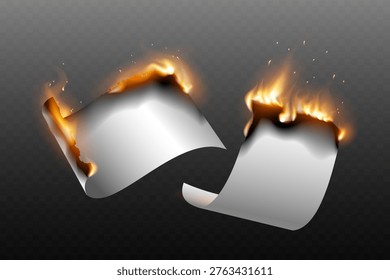 Paper sheets burning with realistic flames and embers on a transparent background - Powered by Shutterstock - Get 15% off with code: PIKWIZARD15