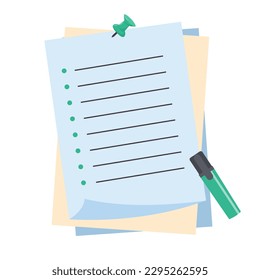Paper sheets with a clip and a colored marker. To do list. Template for planners, agenda, schedule, checklists, notebooks, cards and other stationery. Planning, office, business, organization of work