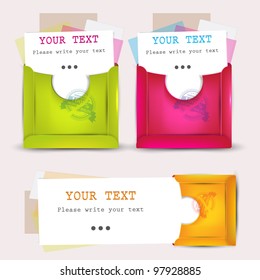 Paper sheets with envelopes for text