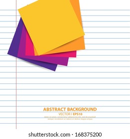 Paper sheets for notes, colorful paper notes background on notebook sheet.