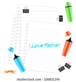 Paper Sheets with pen marker and clip - Vector