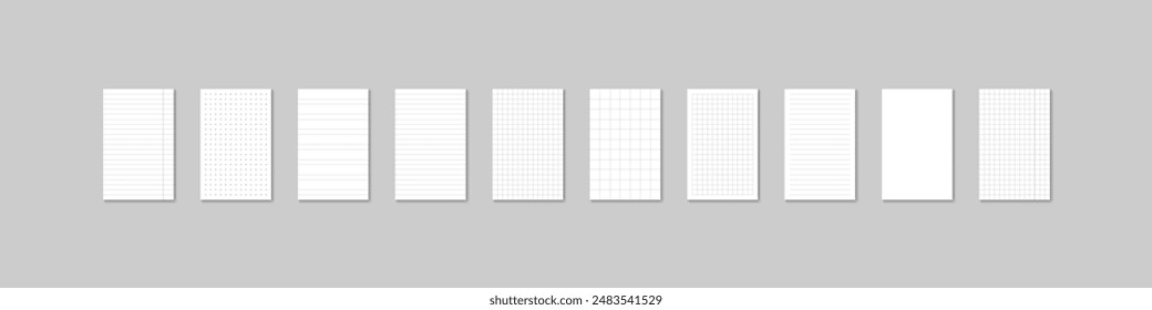 Paper Sheets. Realistic paper sheets with line and square. Set of realistic vector illustration of blank sheets of square and lined paper
