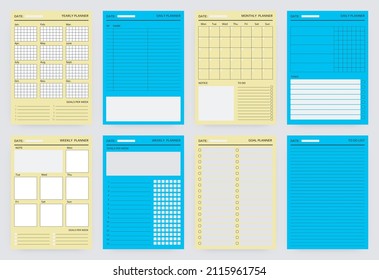 Paper sheets for scheduling, writing tasks for year and month, week or day. 