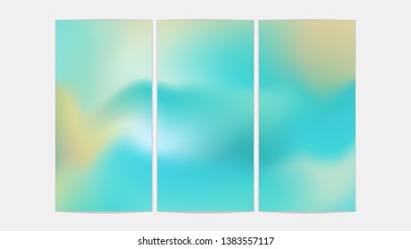 Paper sheets set of Blurred Soft Backgrounds. Vector Fluid Template for advertise and your graphic design, summer vacation poster, banner, flyer, presentation. Abstract Aqua Blue Teal Green Gradient