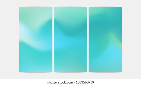 Paper sheets set of Blurred Soft Backgrounds. Vector Fluid Template for advertise and your graphic design, summer vacation poster, banner, flyer, presentation. Abstract Aqua Blue Teal Green Gradient